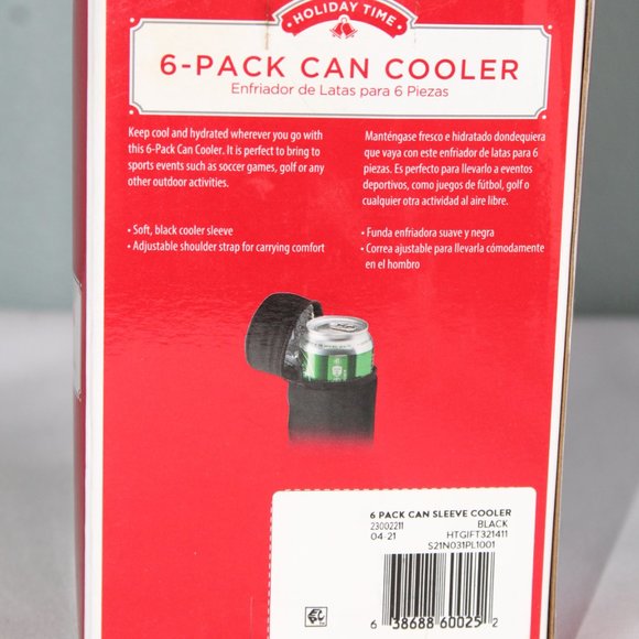 Black Insulated Soft 6-Pack Can Cooler Sling Sleeve Adjustable Shoulder Strap - Picture 6 of 6
